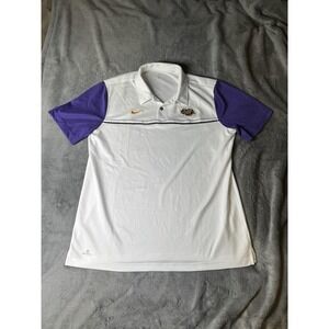 LSU Tigers Shirt Mens Large White NCAA Football Nike Tiger Eye Polo ColorDry